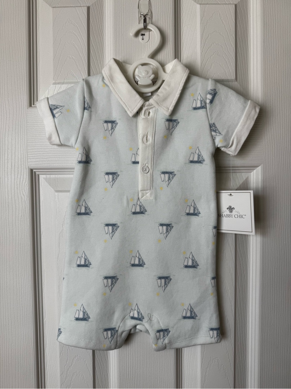 Shabby Chic Pale Blue Sailboat Polo Romper